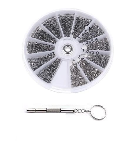 600PCS Sunglasses Clock Rimless Mirror Leg Screw Tool Package with Screwdriver （Plastic Box）