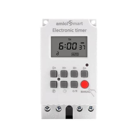 amiciSmart Programmable Timer Switch, High Precision Automatic On Off Switch for Light, Fan with Minimum Set Interval of 1sec (220VAC, 25A)