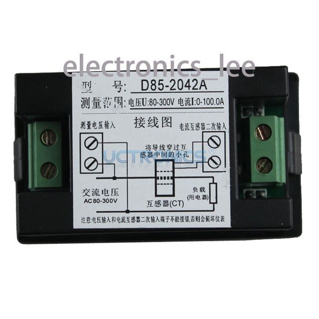 D85-2042A AC 80/ 300V 100A Dual Display LED Volt Amp Meter+Current Transformer