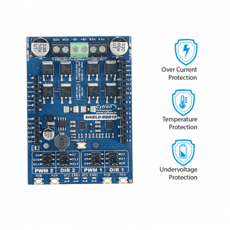 Cytron 10A Dual Channel DC Motor Driver Shield for Arduino Uno