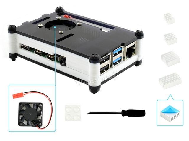 Black/White Acrylic Case for Raspberry Pi 4, with Cooling Fan